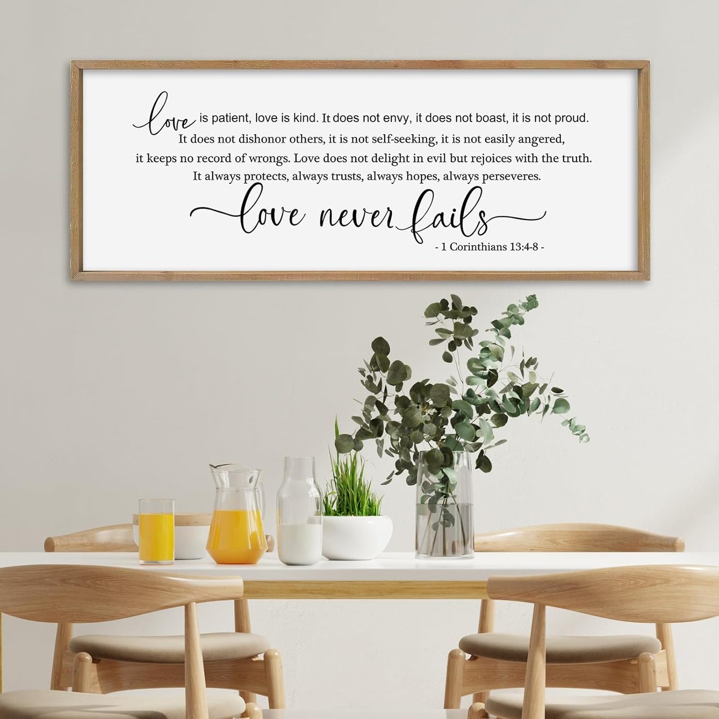 SRSZHIYUE Love is Patient Kind Sign Wall Decor Art 40"×15" 1 Corinthians 13 4-8 Master Bedroom Christian Wood Framed Large Wall Hanging (Wood)