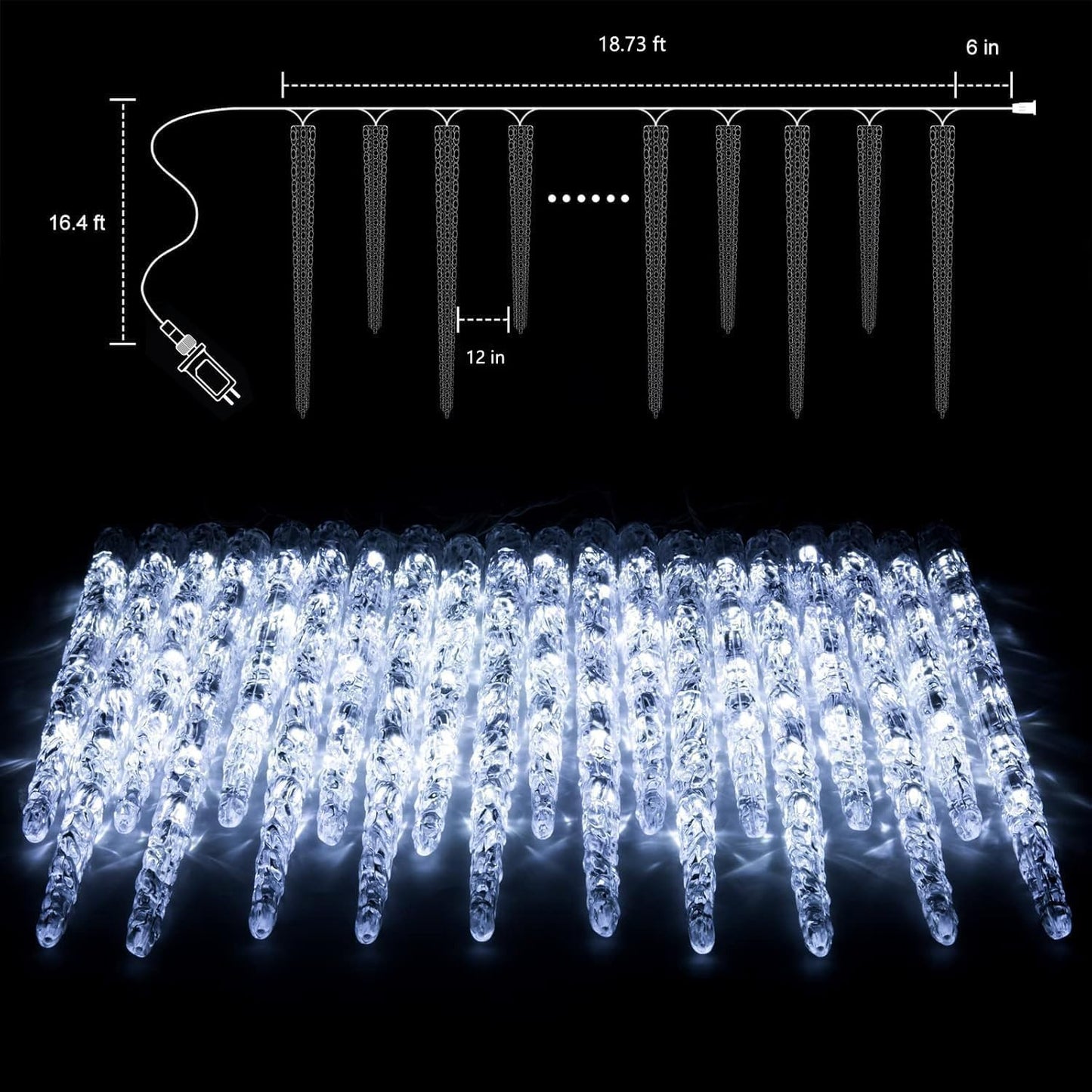 Icicle Lights for Outside, 2 Pack Total 40ft 40 Tubes 200 LED Ice Shape String Lights, Connectable Hanging Christmas Decoration Lights for Tree Patio Roof Holiday Decor, Warm White