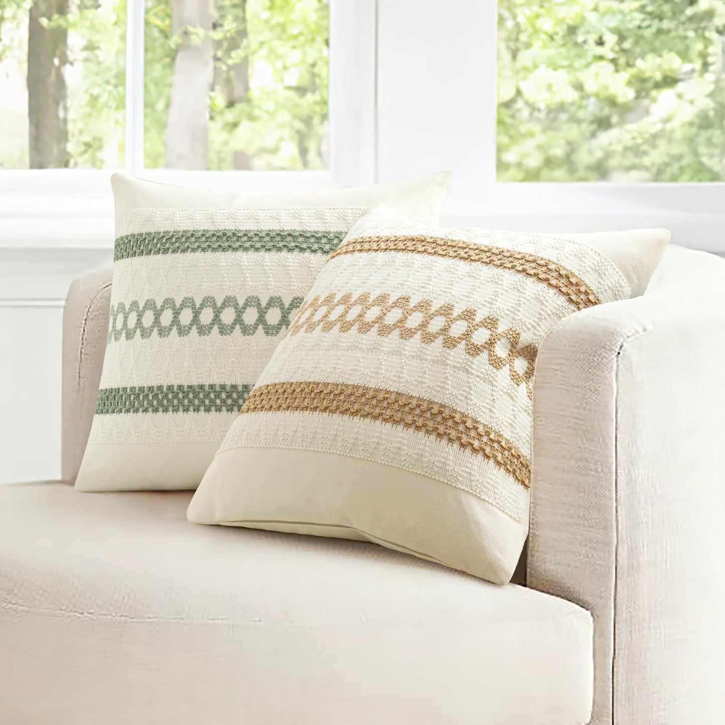 MIULEE Set of 2 Sage Green Boho Decorative Pillow Covers 16x16 Inch Farmhouse Rustic Couch Throw Pillows Modern Cotton Cushion Covers Retro Cute Macrame Woven Home Decor for Bed Sofa Chair