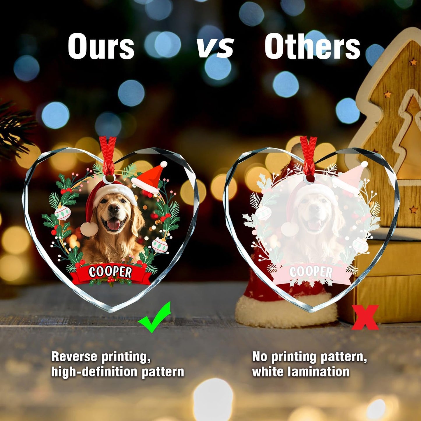 Personalized Photo Ornaments, Custom Heart Glass Christmas Tree Ornament, Custom Crystal Decoration Gifts with Text and Photos