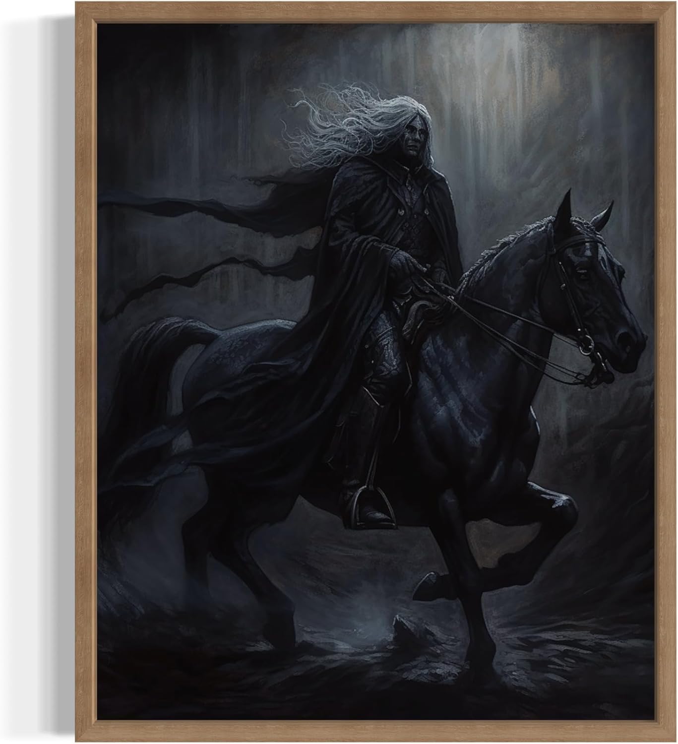 Black Dark Knight Poster Art Print, Halloween Scary Vintage Wall Art Academia Spooky Painting Decoration for Horror Prints, Gothic Posters Bedroom Decor 89 (Black Dark Knight, 8 x 10 inches, Wood Frame)