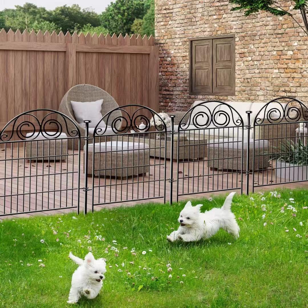 Tall Garden Animal Barrier Fence with Gate, 36 in(H)×17.5 Ft(L) 8 Panels Dog Digging Fence Barrier, Black Heavy Duty Metal Temporary Fences, Reusable Defense Fencing for Outdoor Yard│Patented