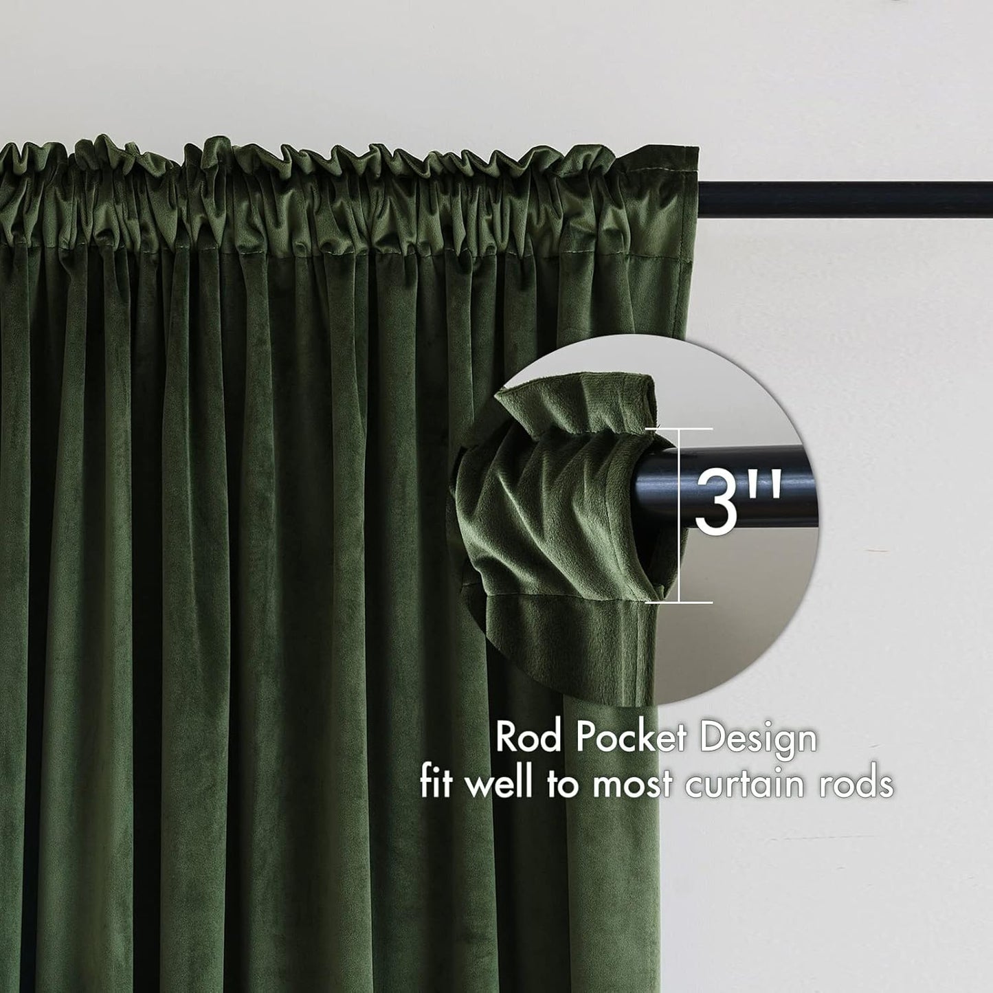 MIULEE Olive Green Velvet Curtains Thermal Insulated Blackout Curtain Drapes for Bedroom Living Room Darkening 96 Inches Long Curtains Panels Rod Pocket Set of 2