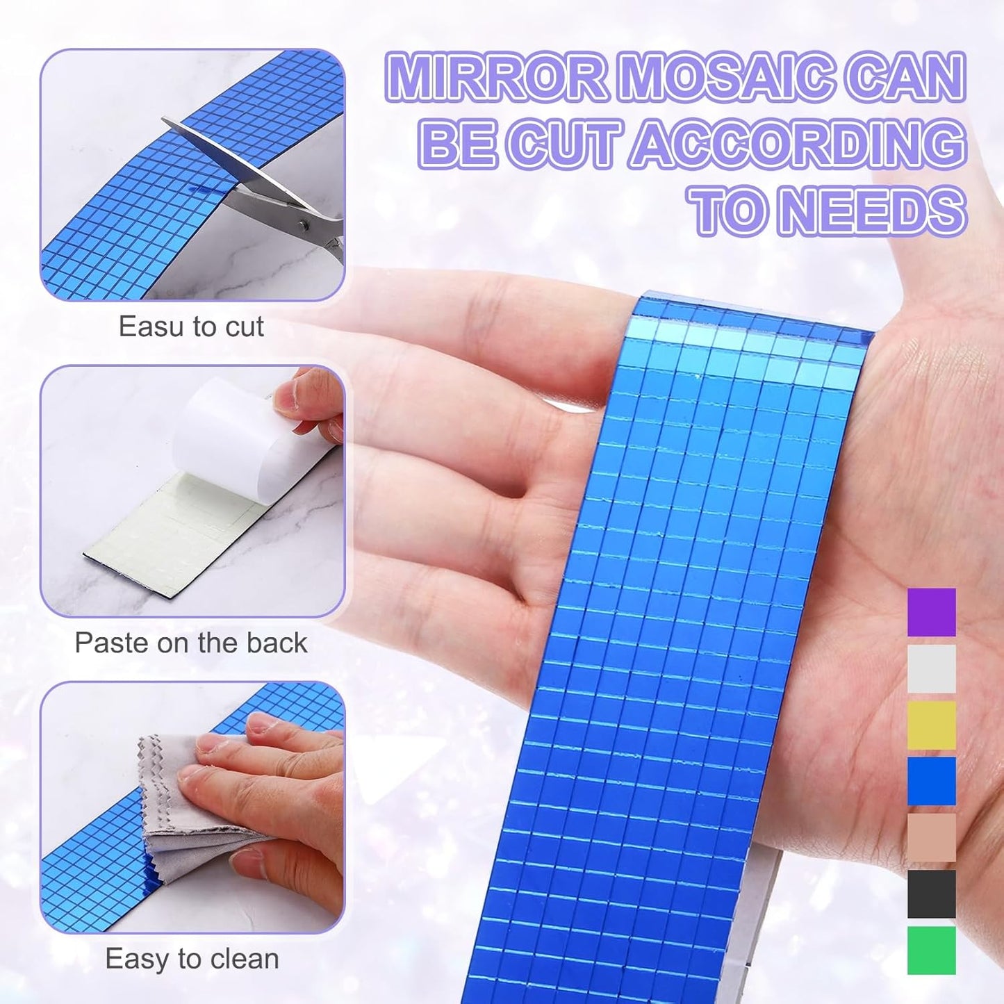 MECCANIXITY Self Adhesive Glass Mirror Mosaic Tiles 3200 Pcs 5 x 5 mm Disco Tiles for Craft Decoration Glass Mirror Disco Ball Black 2 Pcs