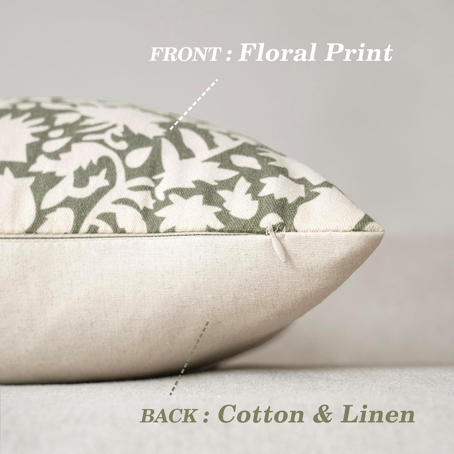 Foindtower Set of 2 Decorative Neutral Floral Throw Pillow Covers Accent Farmhouse Cushion Covers Boho Vintage Pillowcase for Couch Sofa Bedroom Living Room Home Decor Outdoor,24×24 Inch,Sage Green