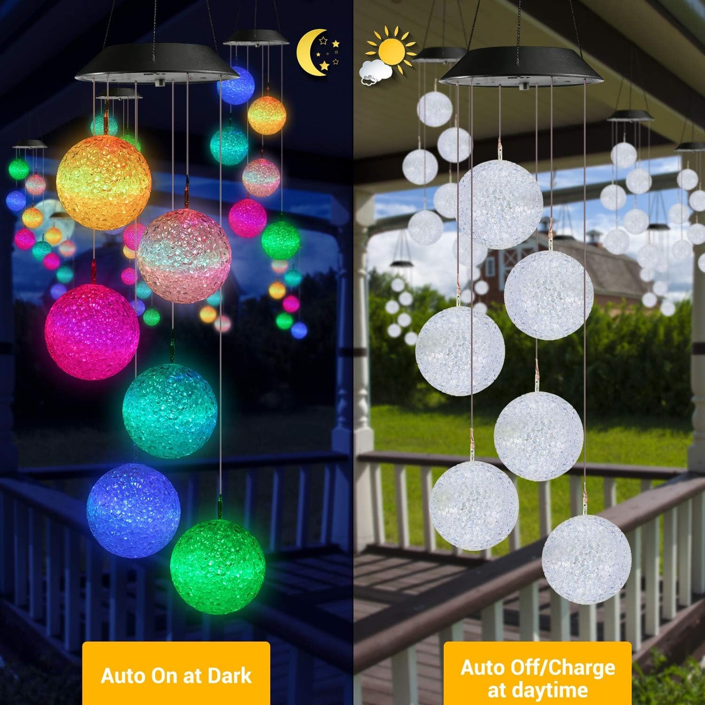 Toodour Solar Wind Chime, Color Changing Ball Wind Chimes, LED Decorative Mobile, Gifts for Mom Grandma, Waterproof Outdoor Solar Lights for Garden, Patio, Party, Yard, Window, Outdoor Decorations