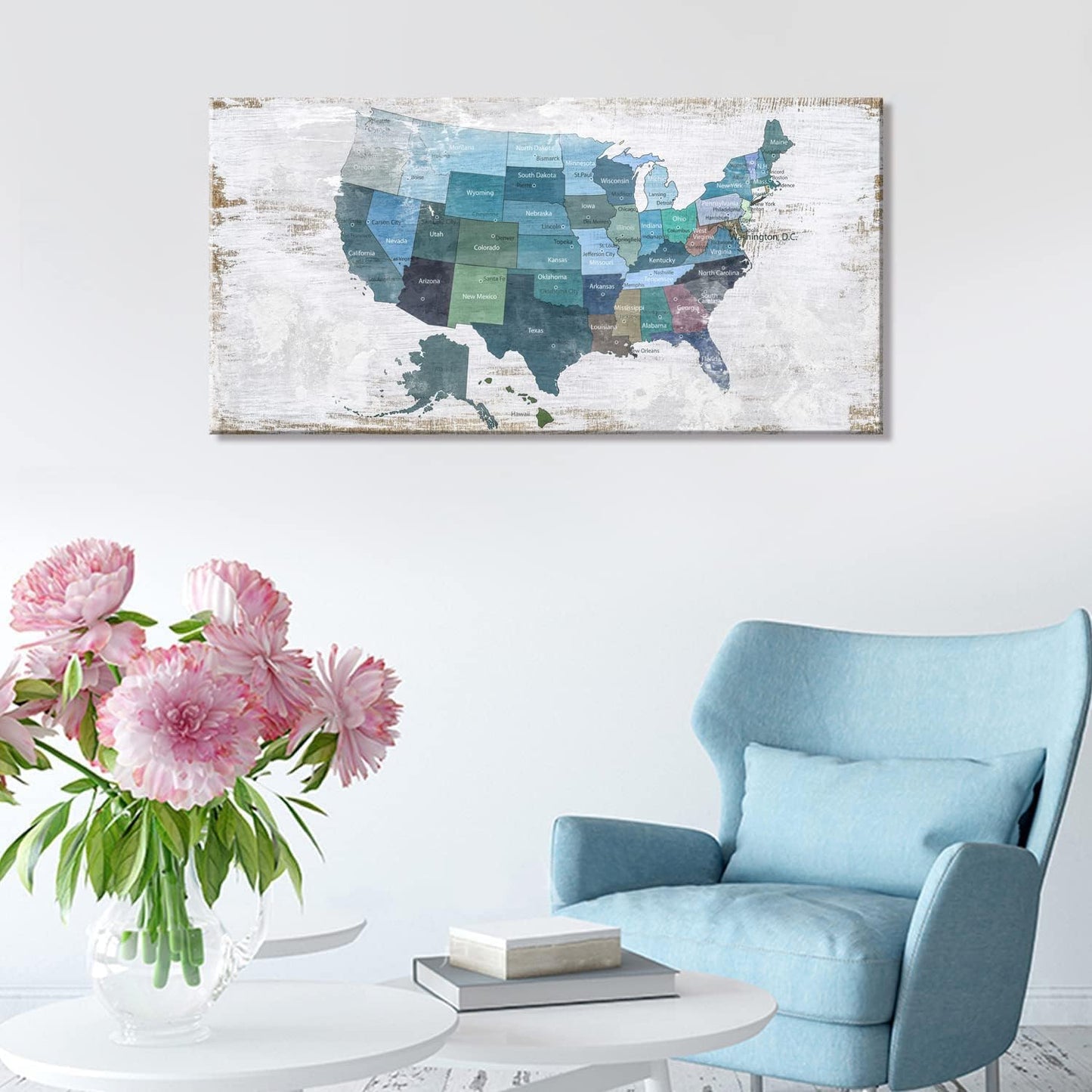 Map of The United States Wall Decor Map Canvas Wall Art for Wall Decoration Wood Background USA Canvas Prints for Bedroom Office Kitchen Home Wall Decor Framed Artwork Ready to Hang20 x40