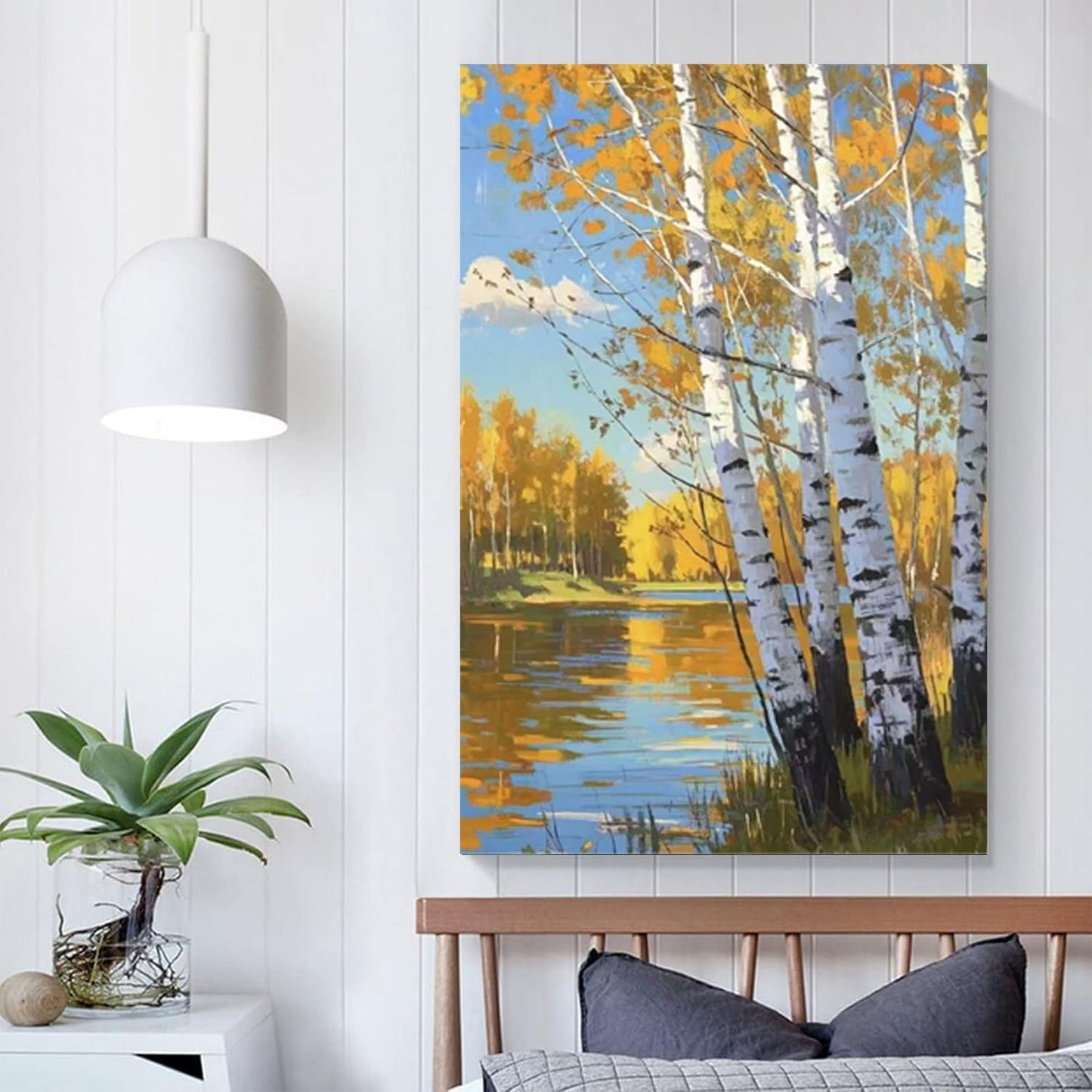 Poplar trees beside the blue sky and white clouds are suitable for living rooms bedrooms and offices Landscape posters and wall paintings