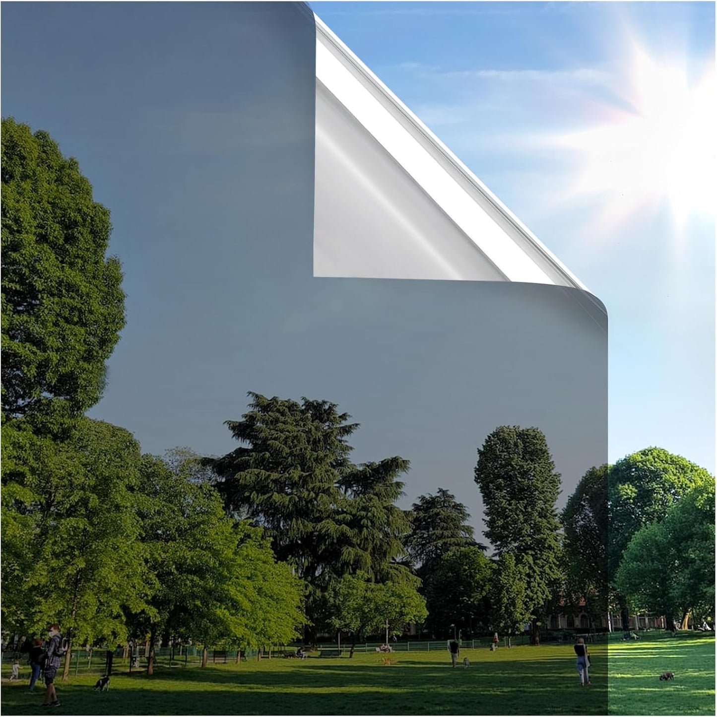 rabbitgoo Window Privacy Film One Way Window Tint for Home, Removable Reflective Heat Sun Blocking Anti UV Glass Door Covering, Mirror Tinting Film House Office, 17.5 in X 16.4 Feet, Black Silver