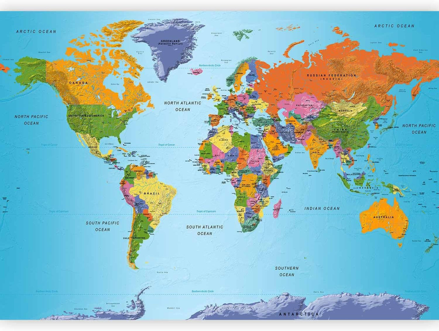 artgeist Premium Wall Mural World Map 157x110 in - XXL Non-Woven Wallpaper Fleece Wall Decor Photo Print Picture Image Design Home Map of The World k-A-0095-a-a