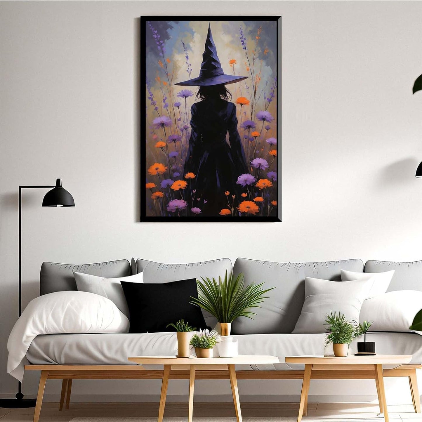 JFHCQJPK Country wildflower witch canvas print halloween mashup art witch purple decoration bohemian elegant art poster8x12in Metal blackFramed