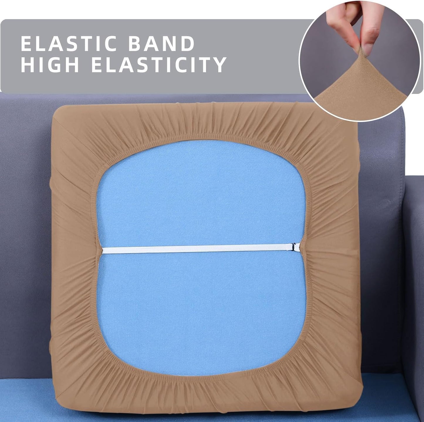 hyha Waterproof Couch Cushion Covers, Stretch Sofa Couch Seat Slipcover for Dog Washable, Non-Slip Waterproof Outdoor Cushion Covers for Patio Furniture Replacement (1 Piece for Large, Camel)