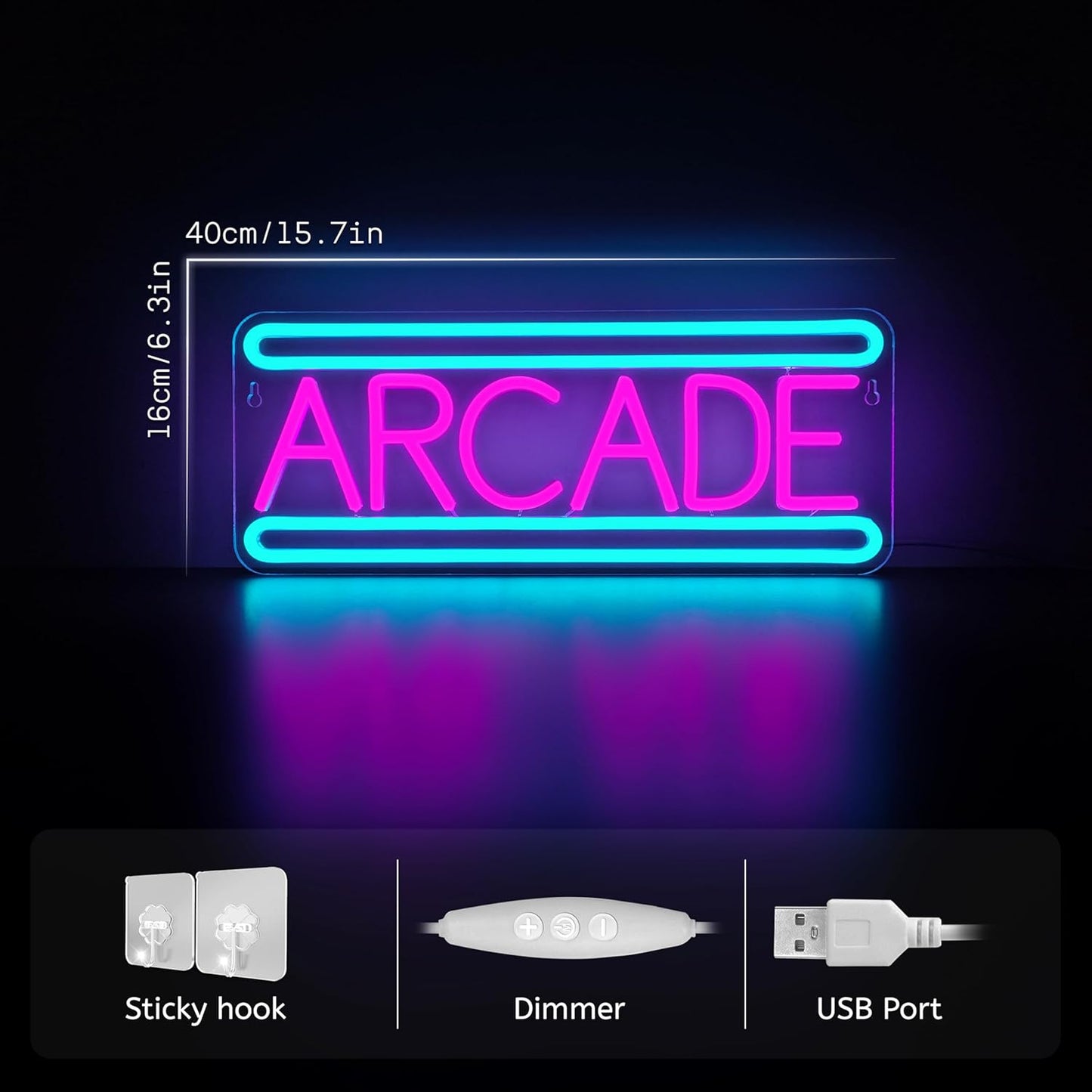Arcade Neon Sign Arcade Neon Light for Wall Decor USB Powered Dimmable Arcade LED Neon Lights Sign for Game Room for Game Room Recreation Living Room Birthday Gift Man Cave Bedroom Decor