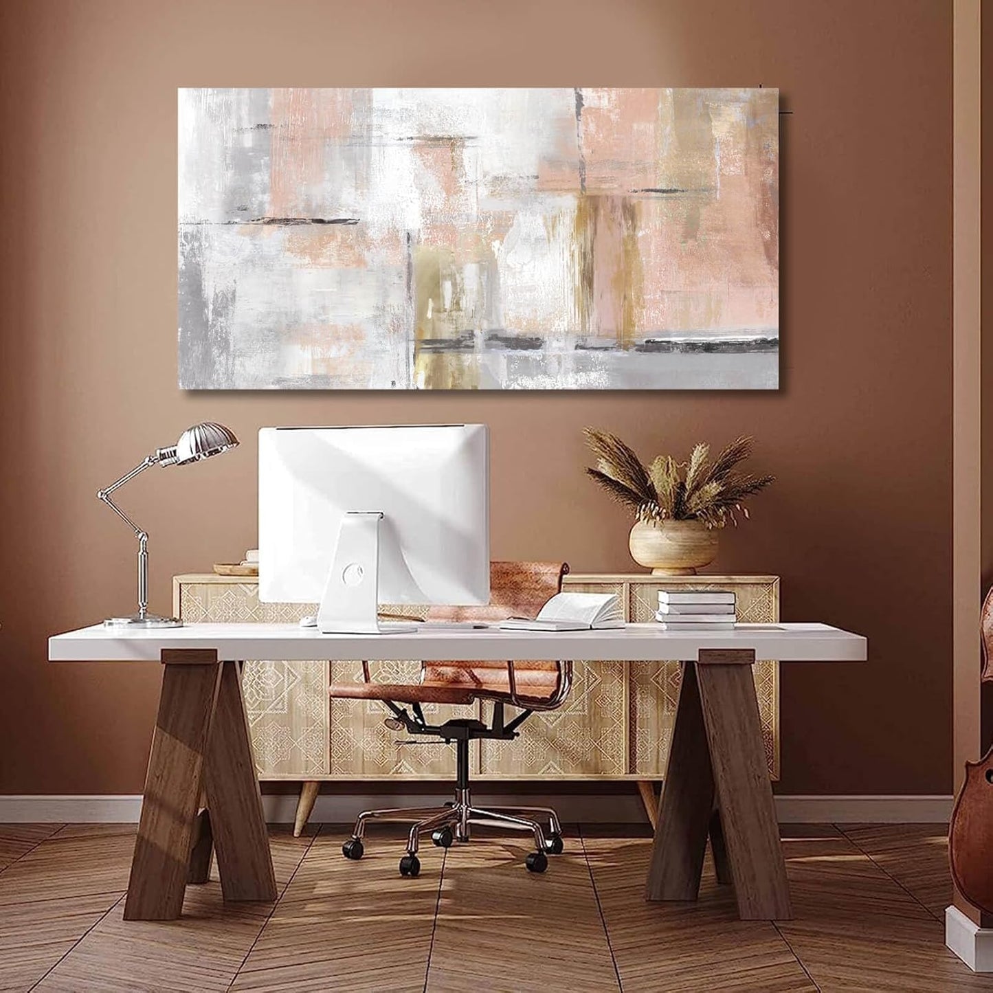 SOUGUAN Canvas Art Gold Wall Decor for Girl Pink Pictures for Living Room Wall Decoration Abstract Wall Art White Modern Painting Pictures 20"x40"