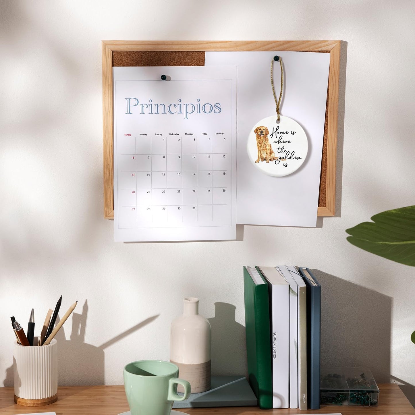 Golden Retriever Decor Gifts Ornament, Home is Where The Golden is Ceramic Christmas Ornament Keepsake Sign Plaque