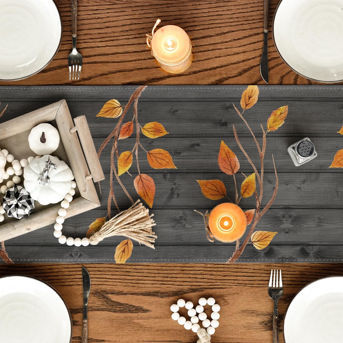 Artoid Mode Fall Gnomes Pumpkins Sunflower Maple Leaves Thanksgiving Table Runner, Seasonal Harvest Vintage Kitchen Dining Table Decoration for Indoor Outdoor Home Party Decor 13 x 90 Inch