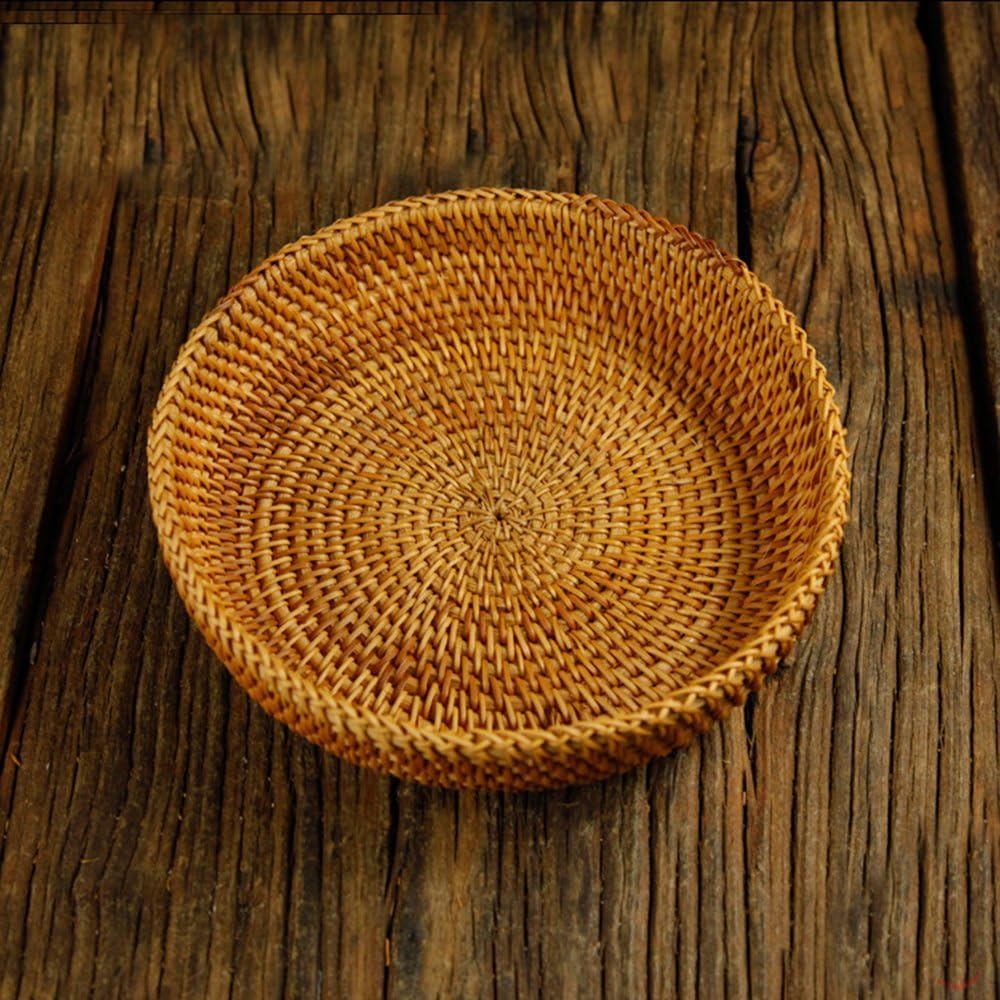 Hadewoven Round Rattan Fruit Basket Wicker Food Tray Weaving Storage Holder Dinning Room Bowl, 7”Decorative Natural Basket Woven Fruit Basket Bowl for Entryway Table, Countertop (Small 7”)