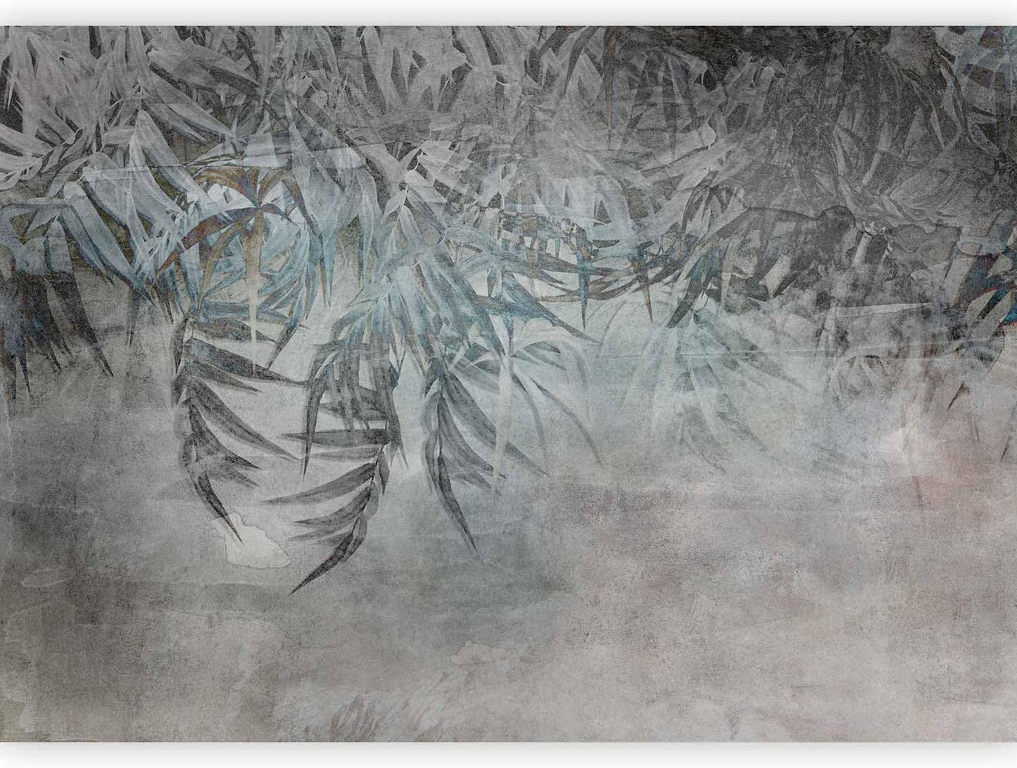 artgeist Premium Wall Mural Leaves 157x110 in - XXL Non-Woven Wallpaper Fleece Wall Decor Photo Print Picture Image Design Palm Leaves Concrete Nature Grey b-C-10103-a-a