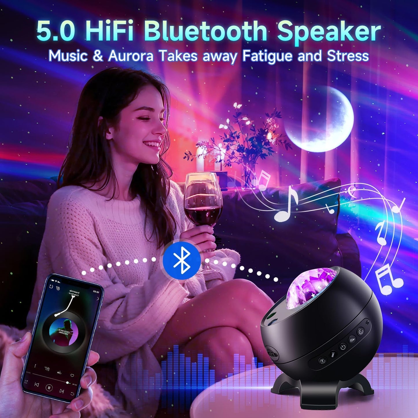One Fire Northern Lights, 21Colors Galaxy Projector for Bedroom, 15White Noise&Bluetooth Star Projector Galaxy Lights, Remote Ceiling Projector,Aurora Light Projector Room Decor,Gifts for Kids,Adults