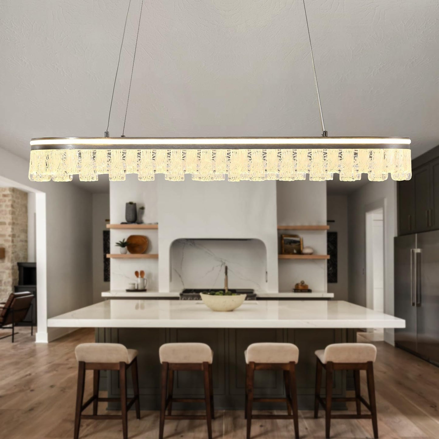 Modern Pendant Lights Kitchen Island, 35.5" Dimmable LED Elliptical Runway Light Fixture Silvery Gray Aluminum Bar Lights Hanging for Dining Room, Kitchen, Restaurant, Living Room