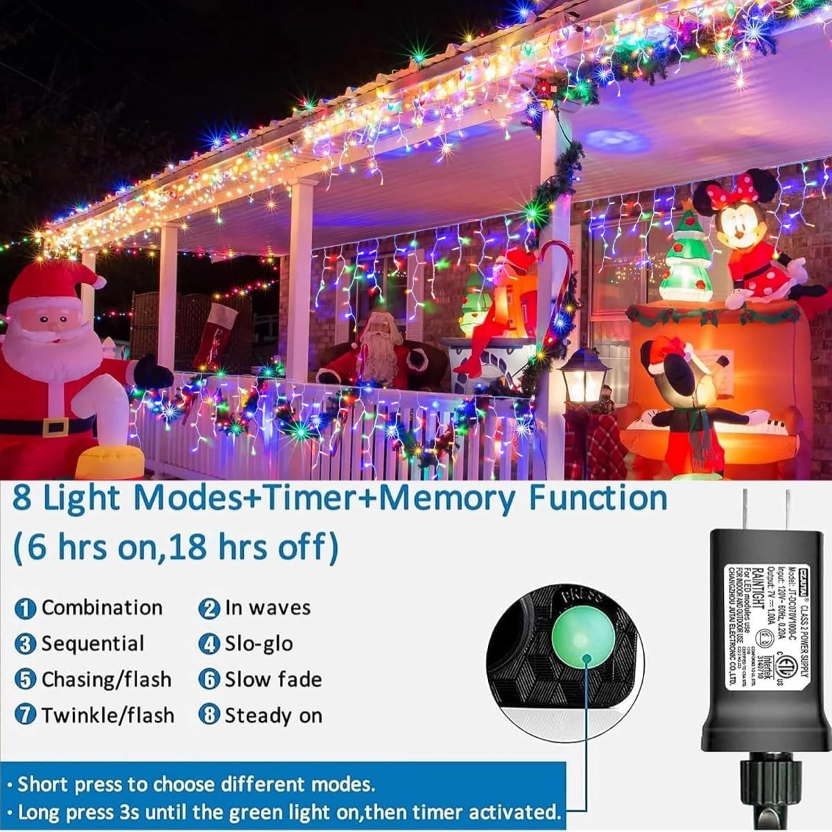 YEGUO 33ft 400 LED Icicle Christmas Lights Outdoor Waterproof, 80 DropsIcicle Light Indoor, 8 Modes Icicle Xmas Lights with Memory Timer(Multicolor)