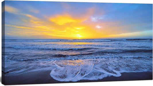 Wall Art Decor Large Sunset Canvas Print Picture Sunrise Ocean Beach Waves Scenery Modern Painting Artwork for Home Office Living Room Bedroom Decoration Framed Ready to Hang, 20x40Inch