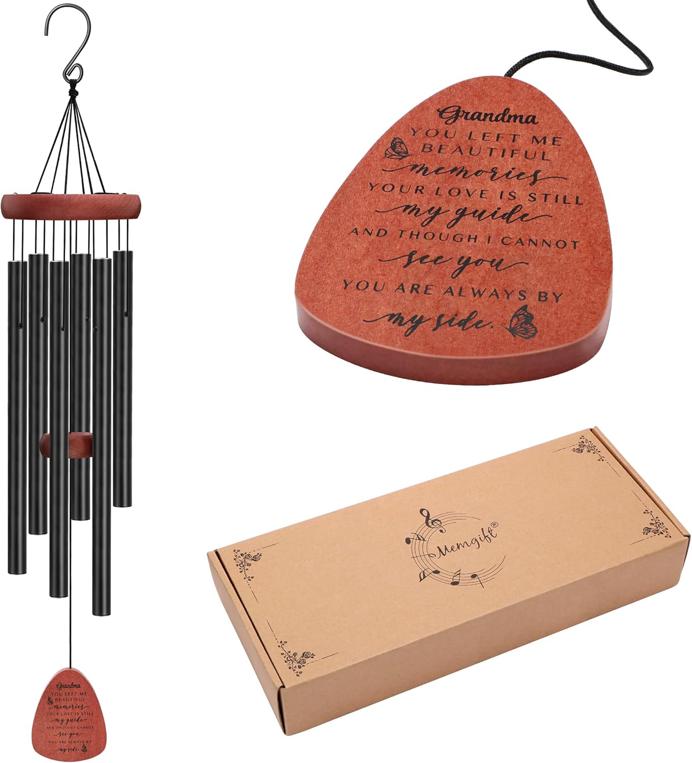 Memgift Memorial Wind Chime for Loss of Grandma - Solid Beech Wood Sympathy Gift - Outdoor Bereavement Wind Chime for Garden, Patio - in Remembrance of Grandmother 32 Inch