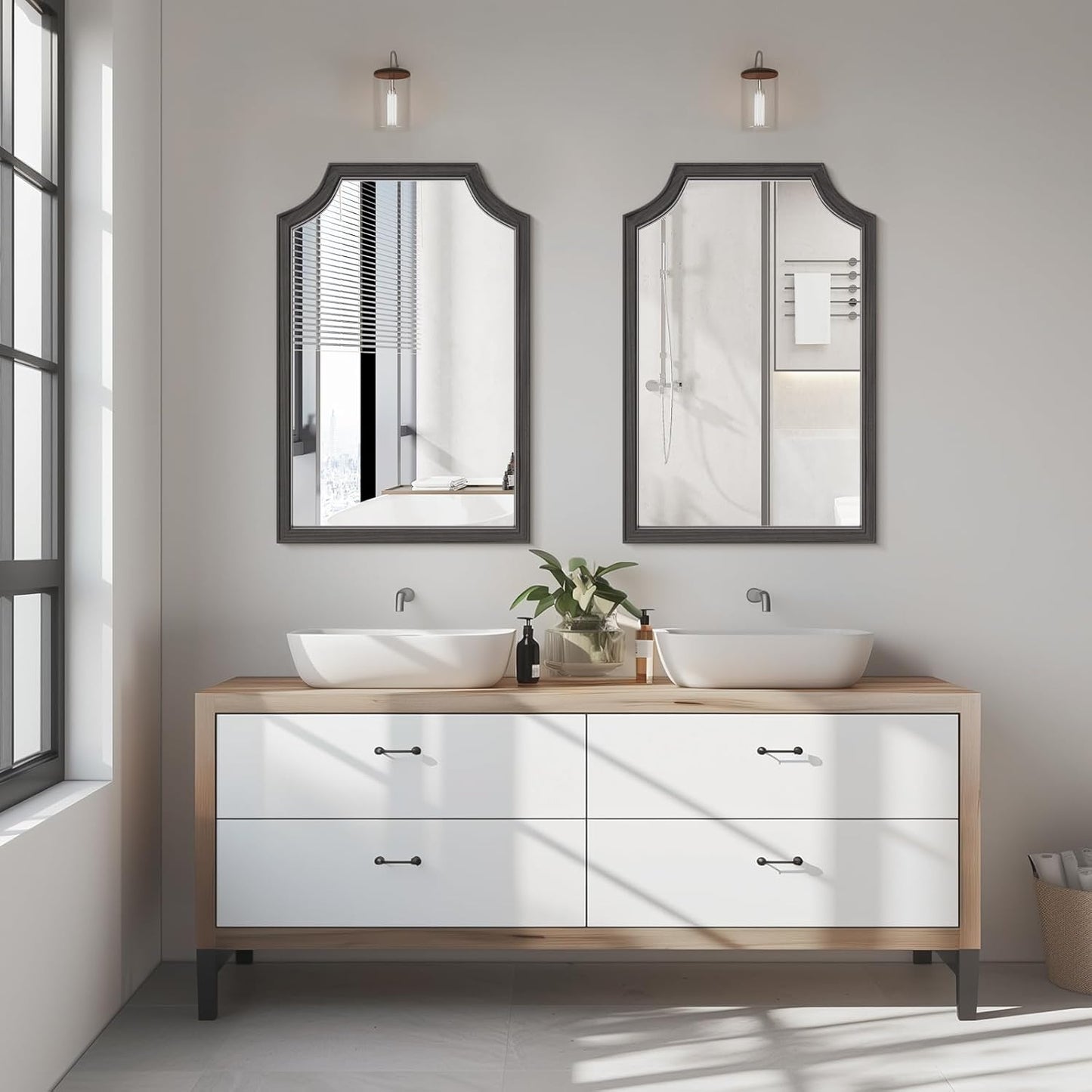 WallBeyond Scalloped Wood Mirror for Small Bathroom Vanity 20x30 Inch Rectangle Wall Mirror Decor for Hallway Bedroom Living Room Home (Black)