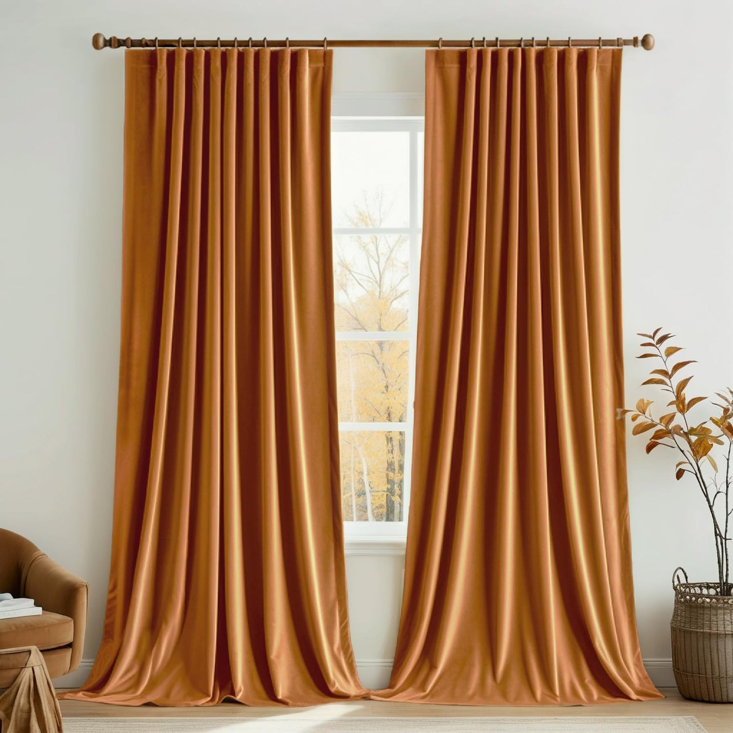 MIULEE Velvet Curtains 90 inches - Pinch Pleat Luxury Room Darkening Curtains for Bedroom Living Room Thermal Insulated Super Soft Window Drapes Rod Pocket, Gold Brown, W52 x L90 inch, 2 Panels