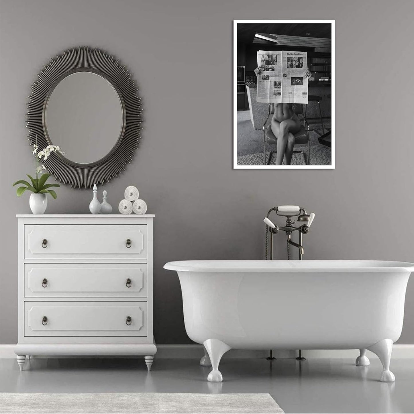 Liyark Sexy Glamorous Reader Poster Feminist Art Black and White Preppy Canvas wall art Retro Room Aesthetic Newspaper prints painting Trendy Naked Women Art wall decor 16x24in Unframed
