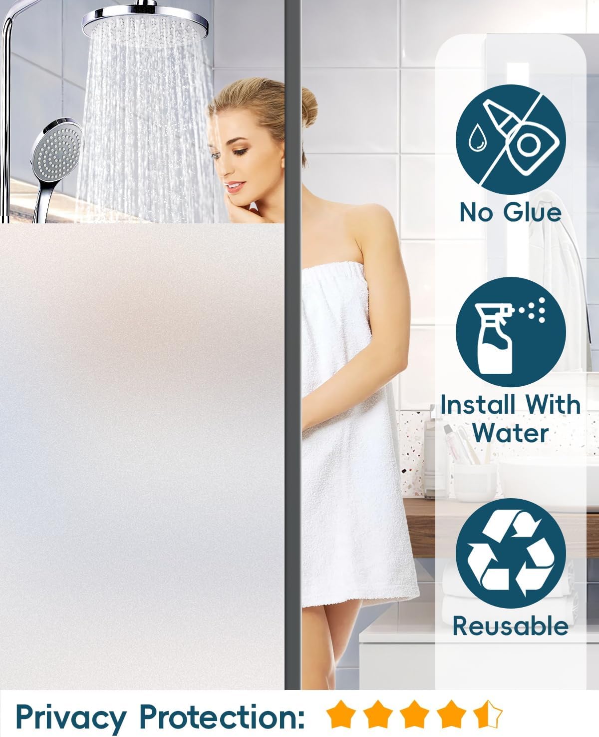 Frosted Glass Window Privacy Film Decorative with Tools, 2 Way Frosting Privacy Film for Glass, Static Cling Window Tint for Home Anti-UV, Covering Clings 47.2" by 78.74"