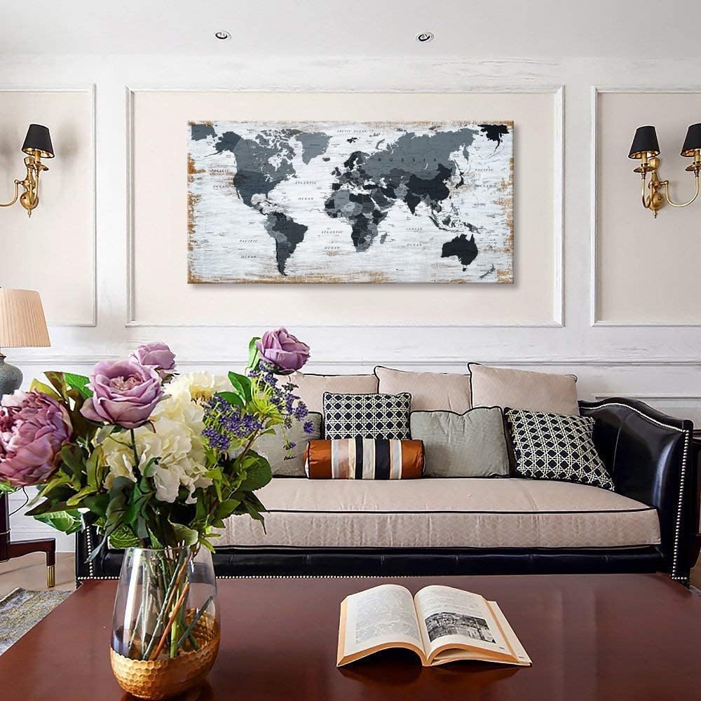 black world map Wall Art Watercolor Abstract Wall Decal Large Office Canvas Wall Art map of the world 32in"x48in" Painting for Bedroom Wall Decoration for Living Room wall art Artwork for Walls
