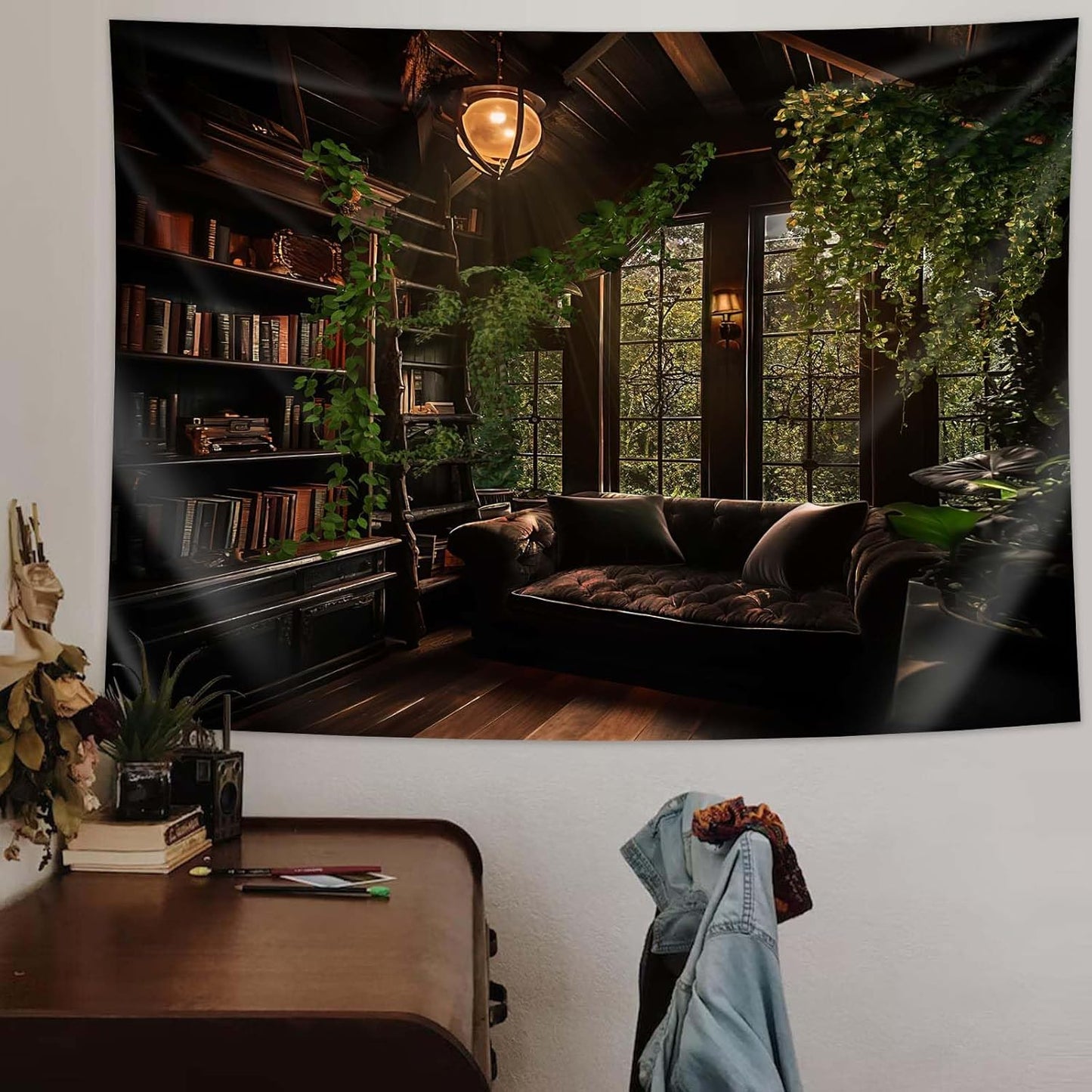 dueeia Medieval Bookshelf Tapestry Wall Hanging Book Library Backdrop Bookcase Dark Academia Vintage Wall Decor for Bedroom Aesthetic Living Room Office (78.7"x59.1")