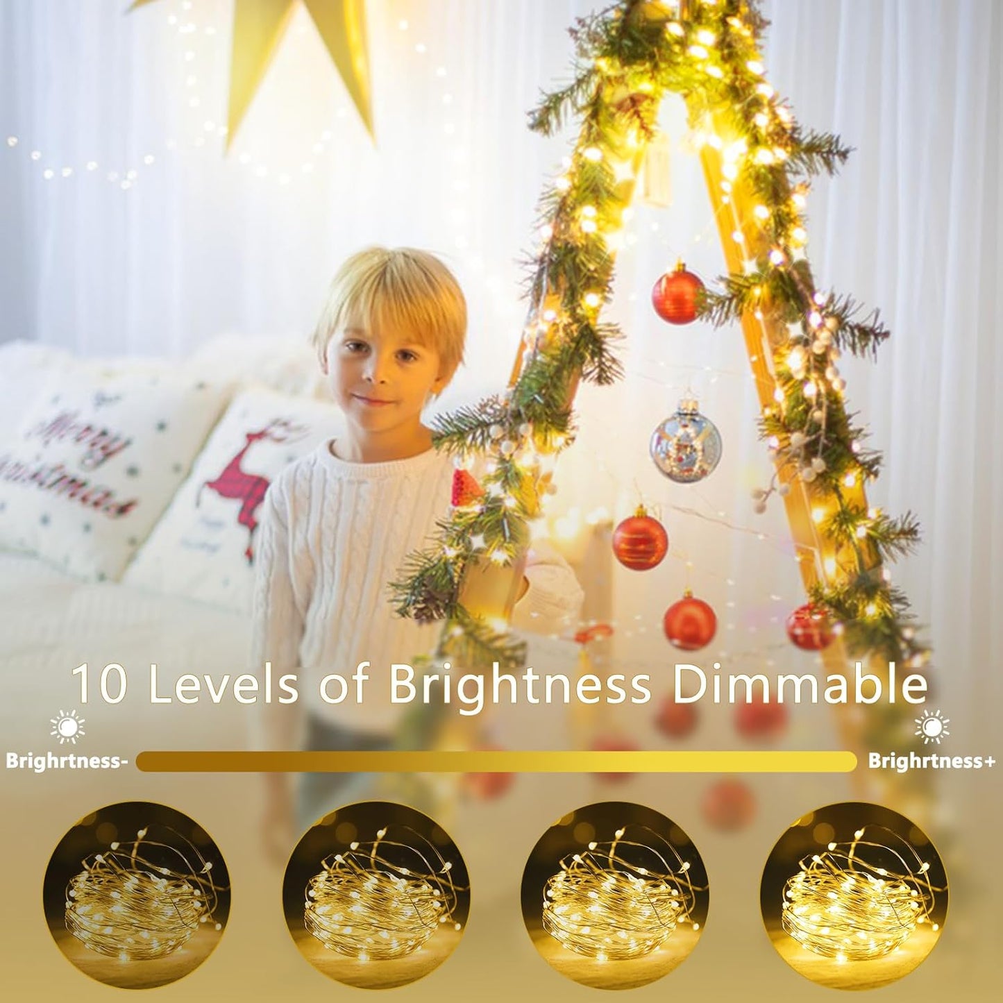2 Pack Fairy Lights Battery Operated with Remote Control Timer, LED String Lights Outdoor Indoor, 8 Mode Twinkle Lights for Christmas Party Wedding Birthday Bedroom Décor (Warm White)