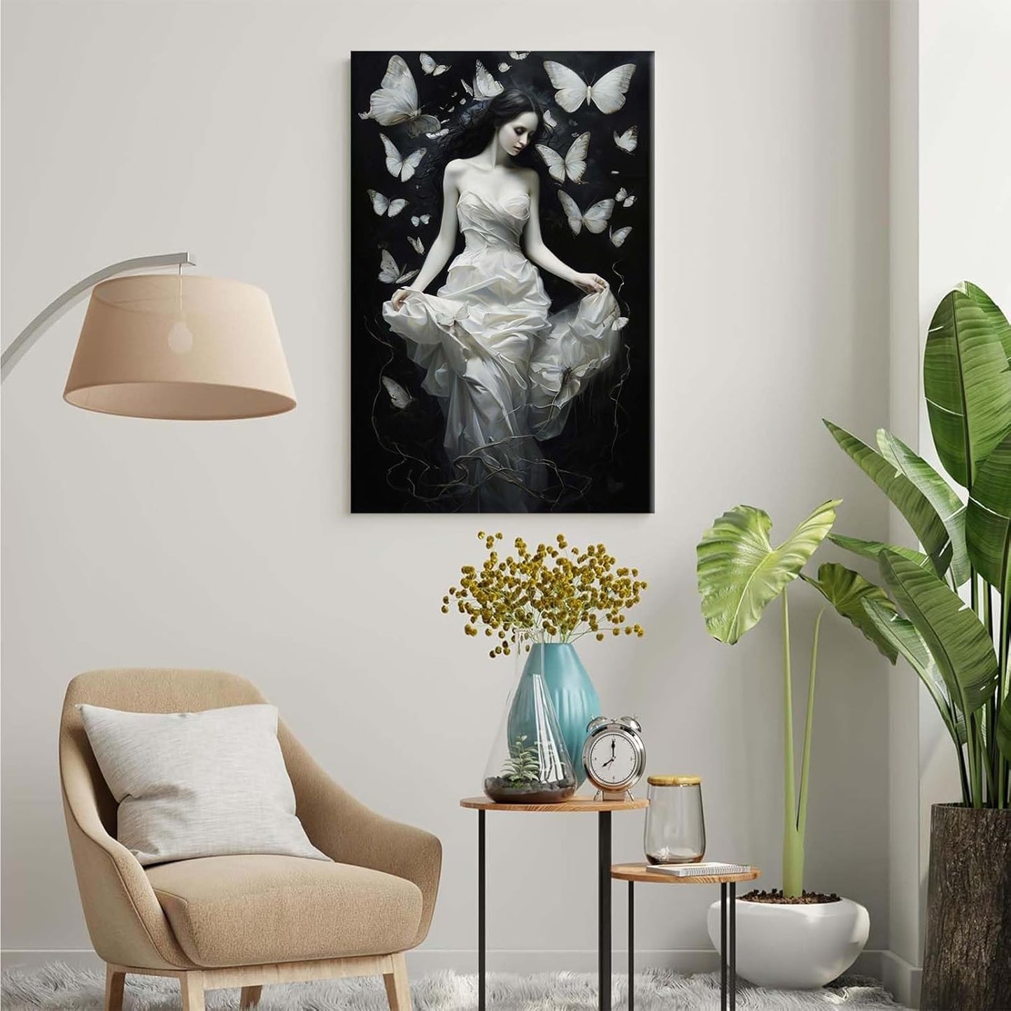 JFHCQJPK Vintage Gothic Feminine Canvas Wall Art Print Butterfly Poster Moody Preppy Wall Art Dark College Decor for Home Bedroom24x36in Frameless