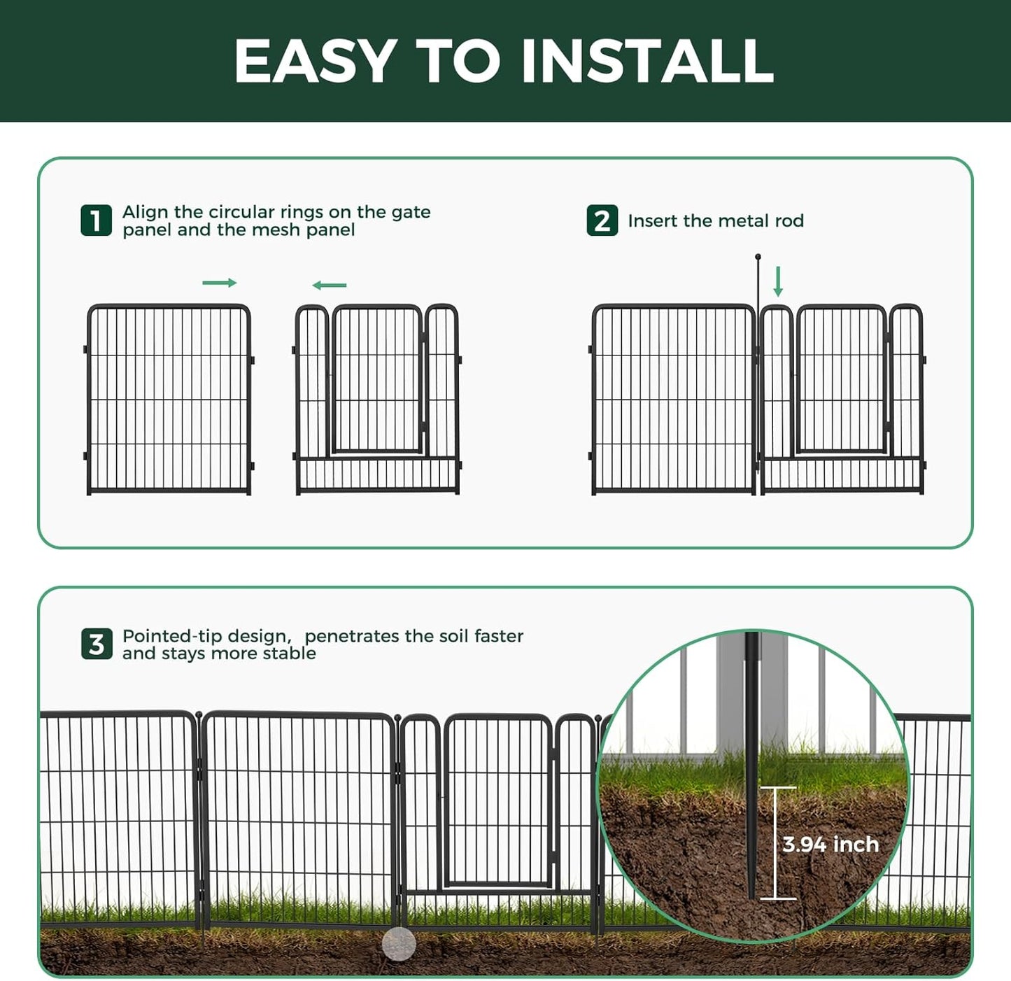 FXW Garden Fence Outdoor for The Yard – 40in(H) x 72.0ft(L) Heavy Duty Metal Animal Barrier for Dog and Rabbit, Decorative Dog Fence, 32 Panels, Black