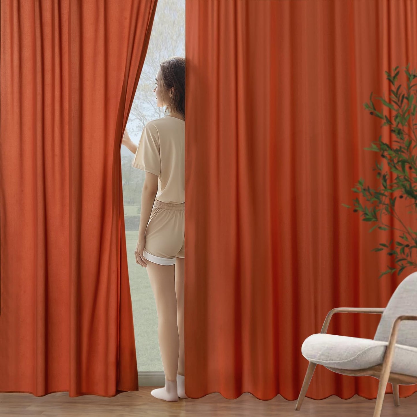 MIULEE Burnt Orange Privacy Sheer Curtains That Let Light in 96 Inches Long Non-See-Through Semi Sheer Curtain Light Filtering Window Curtains Drapes for Living Room Bedroom 2 Panels Set 42 X 96