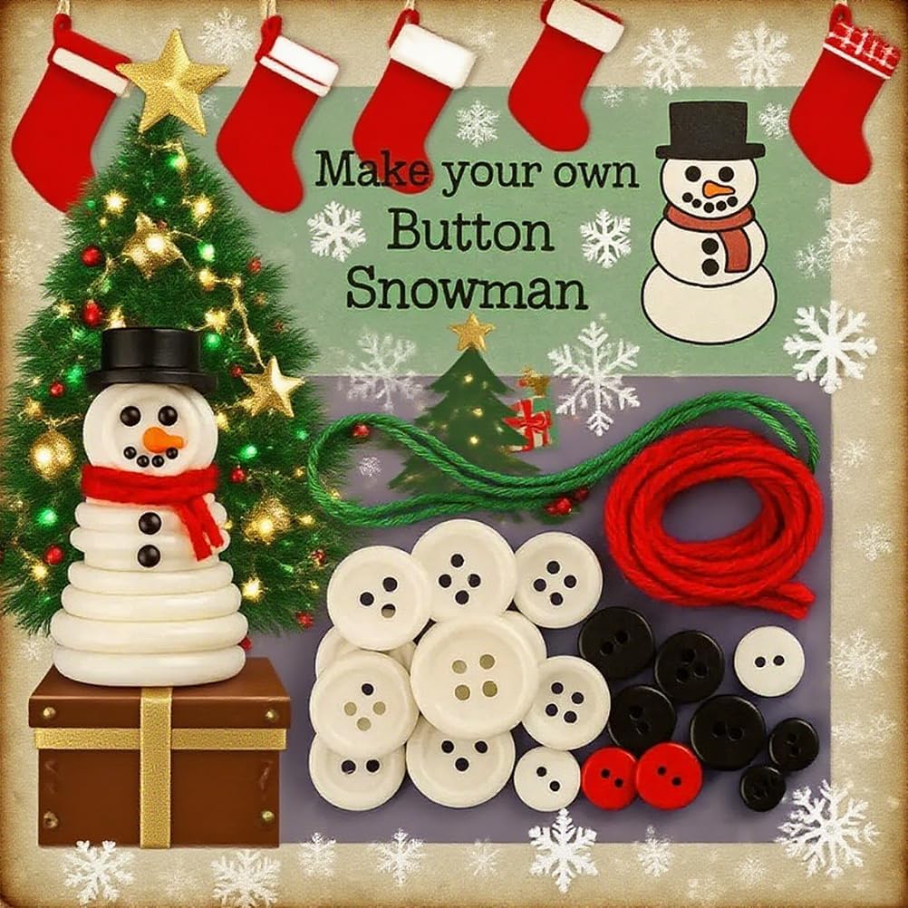DIY Christmas Button Ornament Making Set - Snowman/Santa/Angel, Fun Holiday Craft Kit for All Ages, Ideal Xmas Tree Hanging Decor & Festive Gifts (D12)