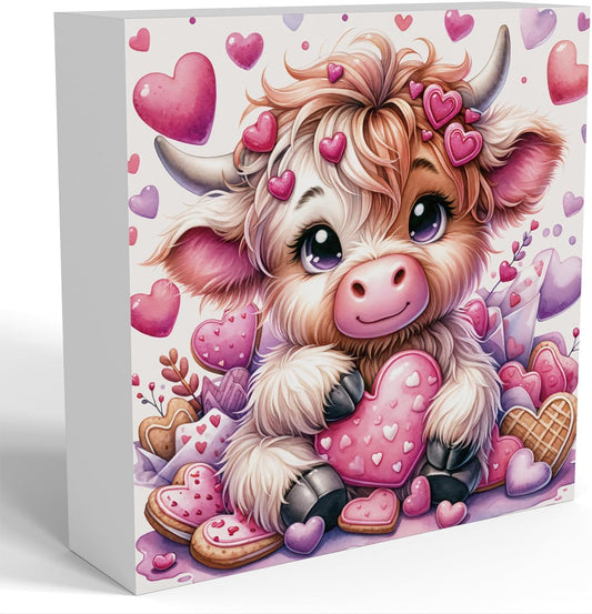 Valentines Day Decor Valentines Day Decorations Valentines Day Office Decor Valentines Day Table Decor Pink Valentines Day Decorations Valentines Decor Gifts for Girlfriend, Highland Cow Wooden Decor
