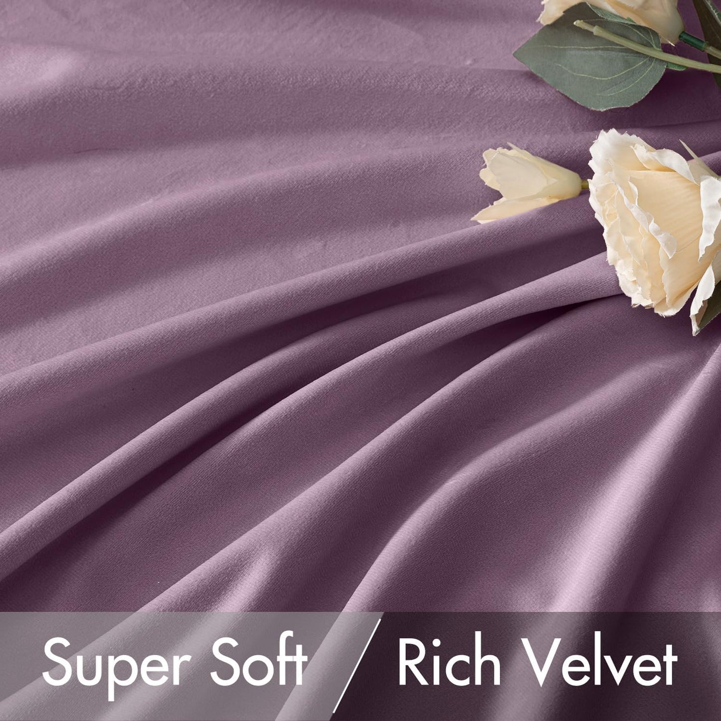MIULEE Lavender Velvet Curtains 90 inches 2 Panels - Luxury Room Darkening Window Drapes for Bedroom Living Room Thermal Insulated Super Soft Blackout, Back Tab Rod Pocket Pinch Pleated, Purple