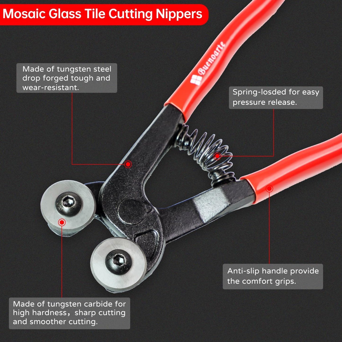 Glass Tile Nippers - Heavy Duty Wheeled Glass Mosaic Nipper & Hd Ceramic Tile Nipper, Tile Cutter Pliers Soft-grip Handle - Shapping Plier, Nipper Cutting Tools (7 Inch Wheeled Glass Mosaic Nipper)