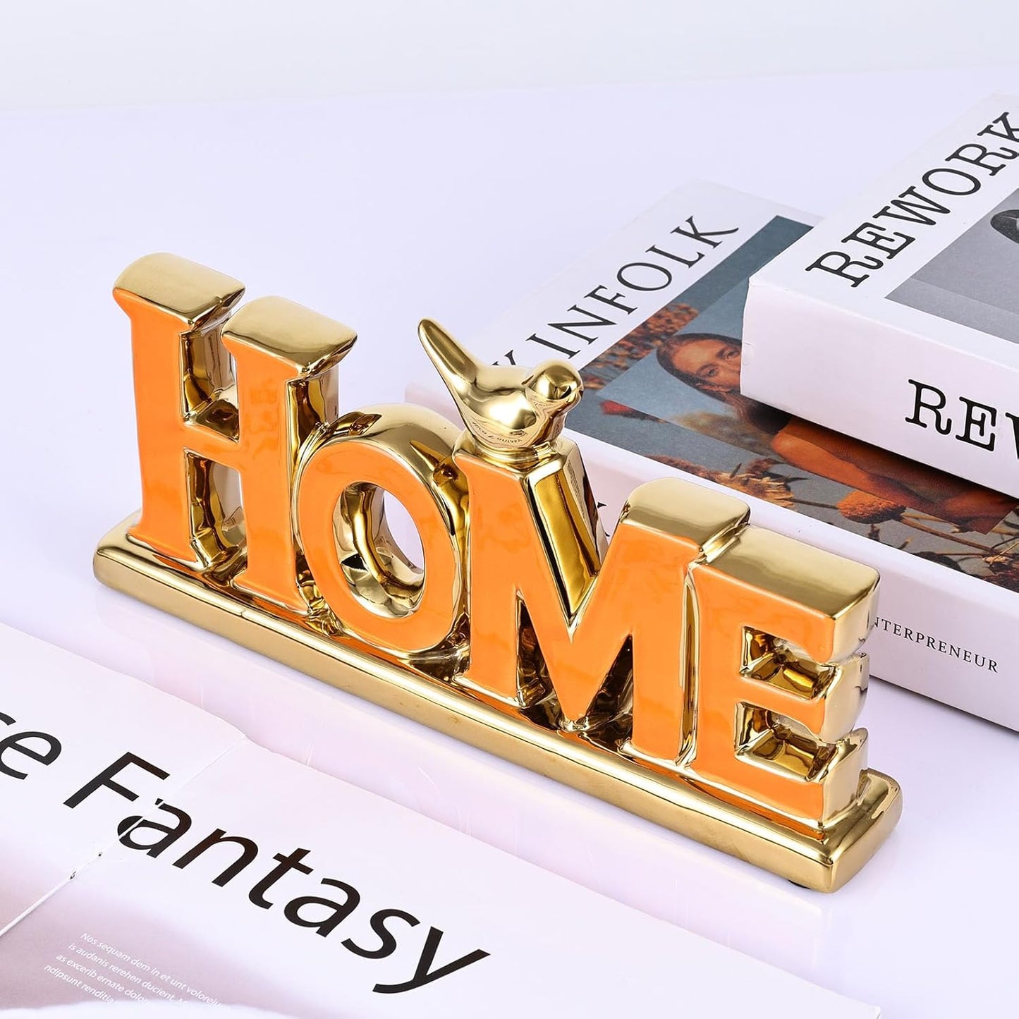 XMGZQ Love Sign Decoration,Orange and Gold Love Signs for Home Decor,Small Bird Sculpture Personalized Decor,Orange Style Figurine Decorative Ornaments for Living Room,Bedroom,Desktop,Cabinets