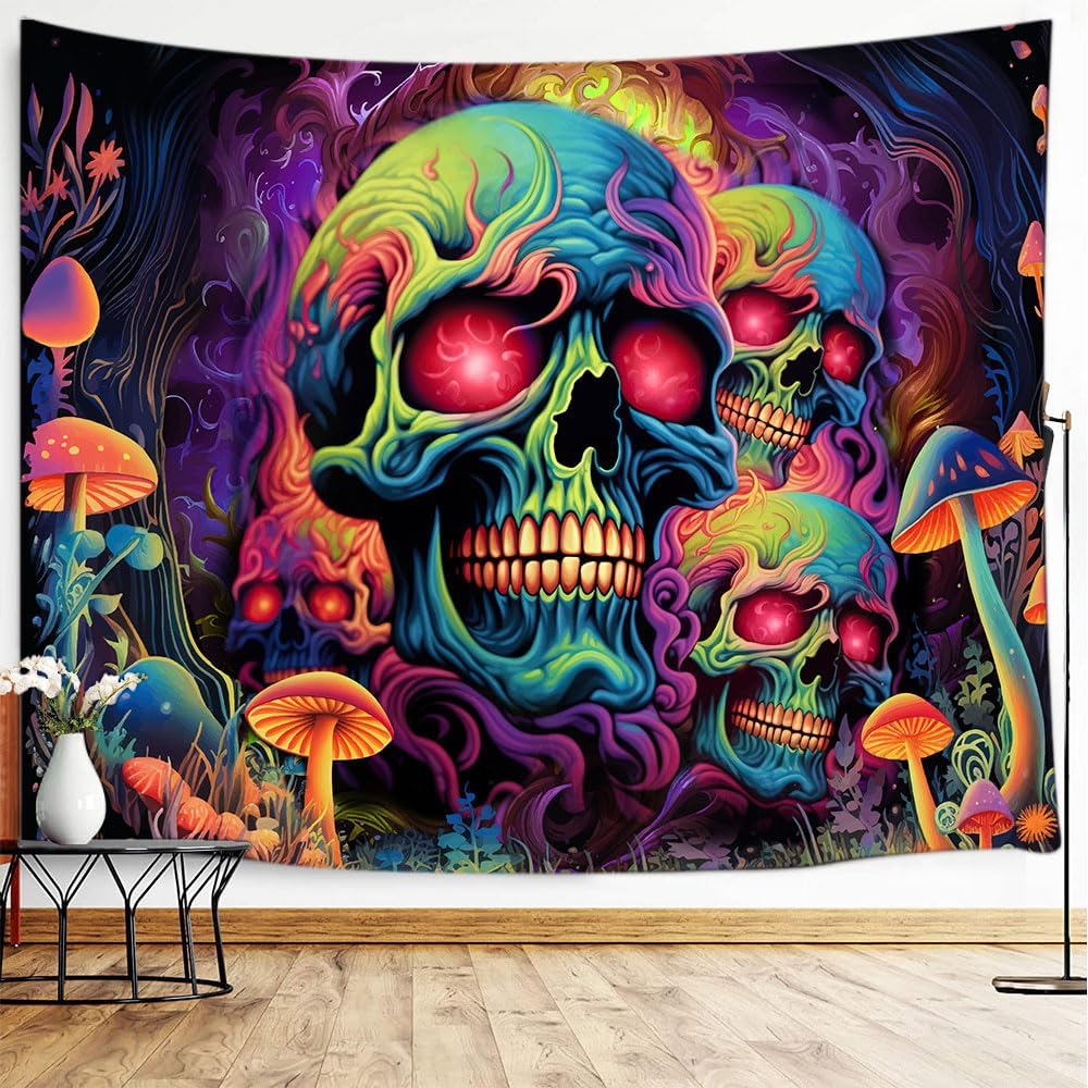 Xiaoput Skull Blacklight UV Reactive Skeleton Wall Tapestry for Bedroom, Living Room, Dorm Decor - 40x30IN