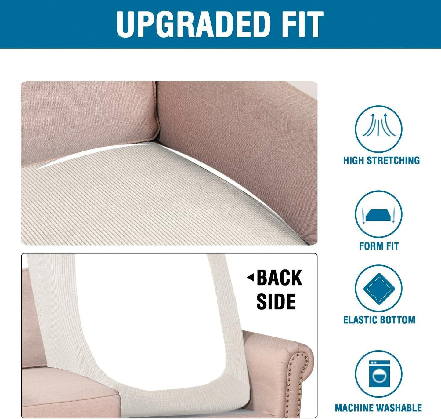 H.VERSAILTEX Super Stretch Individual Chaise Cover Sectional Couch Covers for L Shaped Sofa Both Left/Right Featuring Thick Jacquard Textured Twill Fabric (1 Piece Chaise Cover Large, Porcelain)