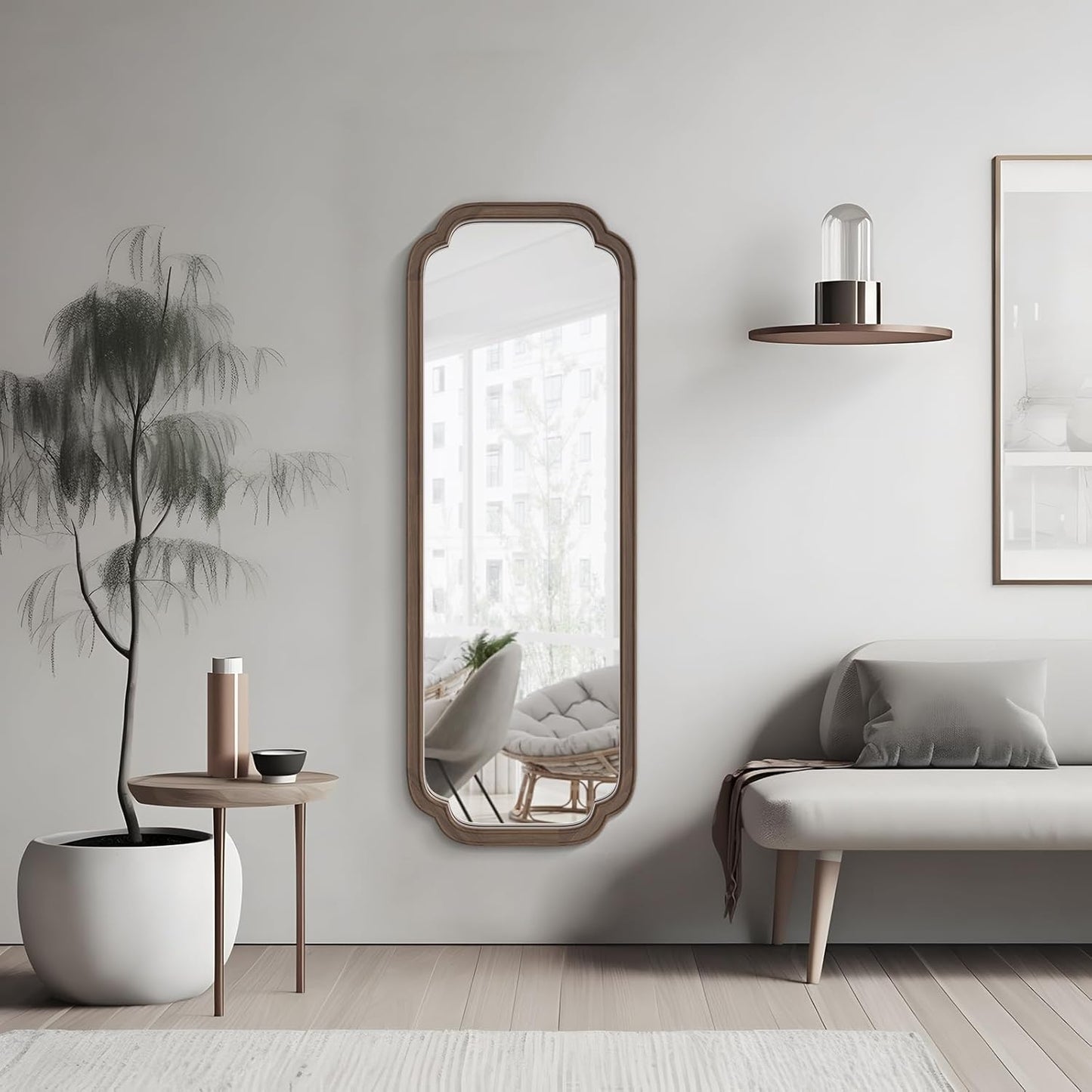 WallBeyond Full Length Mirror Wall Mounted 43"x16", Rustic Wooden Frame Floor Mirror, Large Full Body Mirror for Bedroom, Leaning or Hanging Against Wall (Walnut Solid Wood)