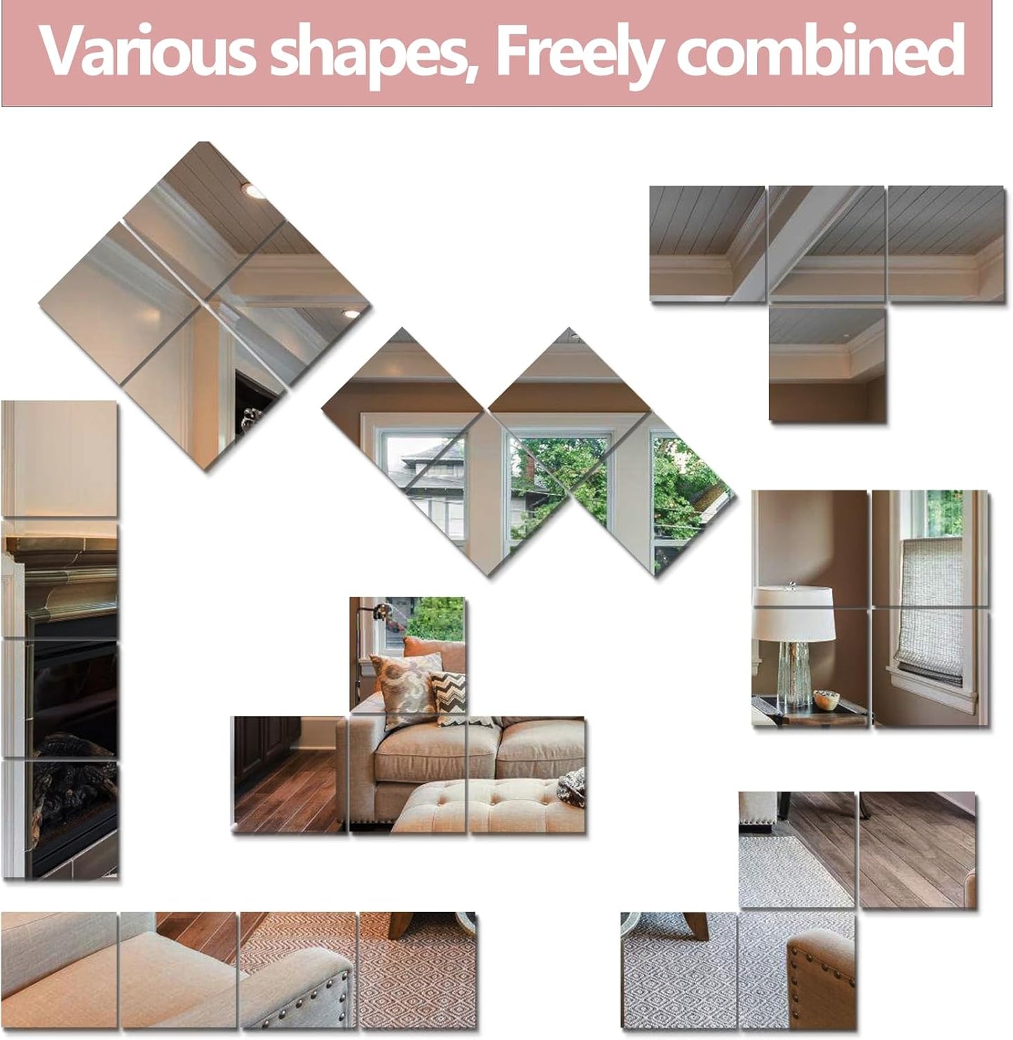 Unbreakable Full Length Wall Mirror,The Door Mirror,4Pack 14''x14'',Acrylic Kids Shatterproof Plexiglass Long Mirrors for Bedroom Closet,Children Non Glass Stick on Mirrors