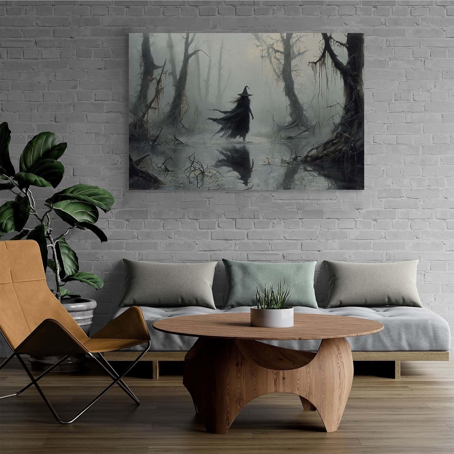 JFHCQJPK Vintage rustic swamp witch poster dark moody wall art gothic horror season halloween print for home decor retro dark moody painting16x24in Frameless