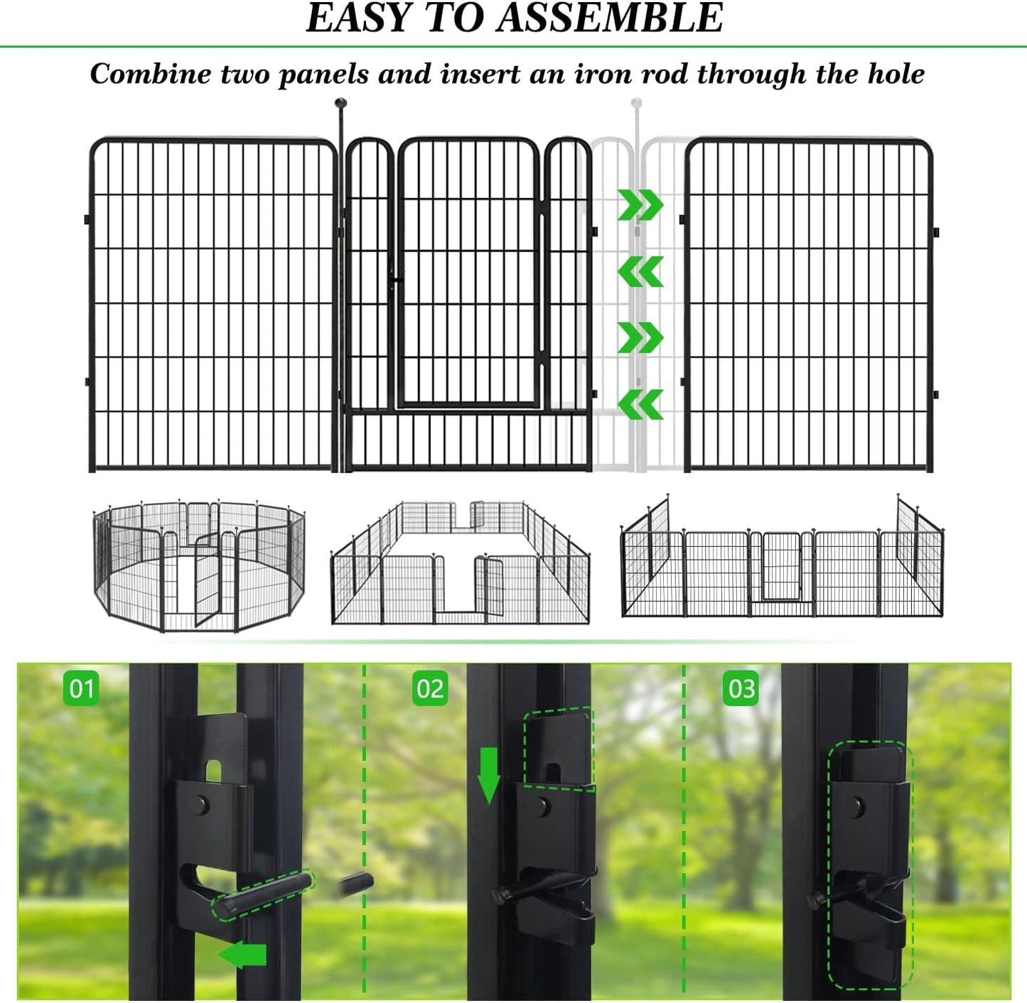 Decorative Black Metal Fencing Garden Fence with Gate, 23ft(L) 40in(H) 10 Fence Panels No Dig Fence Rustproof Animal Barrier Fence Temporary Dog Panels Fencing Outdoor