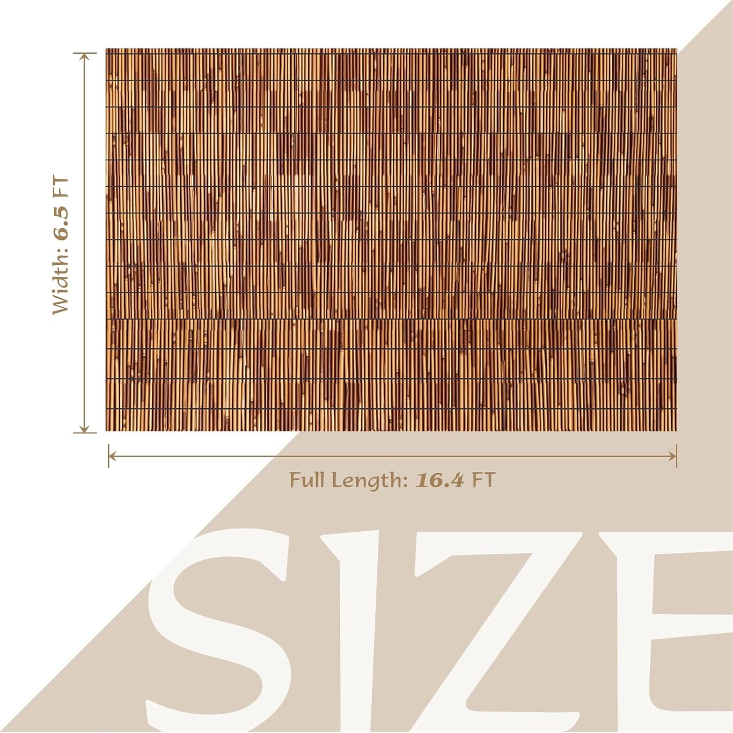 Natural Reed Fencing Rolls,6.5FT X 9.8FT Reed Screen Curtain Fence Covering Privacy Bamboo for Outdoor Backyard Patio（Brown）
