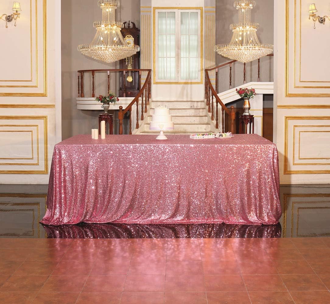 SquarePie Sequin Tablecloth 90 x 156 Inch Fuchsia Pink Sparkly Table Linen for Wedding Party